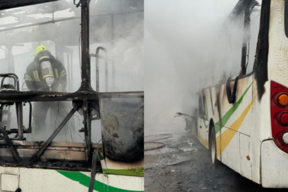 Ônibus pega fogo em Torres